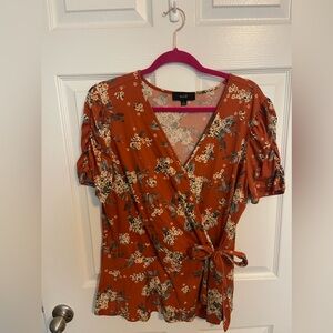 Naïf Burnt Orange Floral Print Wrap Shirt boho prairie cottage